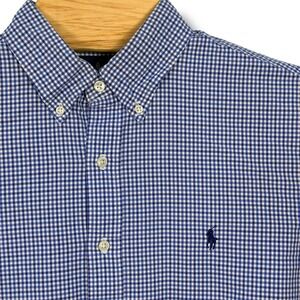 Vintage Ralph Lauren Button Down Shirt Mens Large Blue Gingham Custom Fit Pony